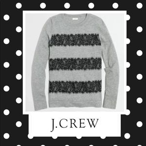 J Crew Sz L Wool Blend Gray Sweater Black Lace